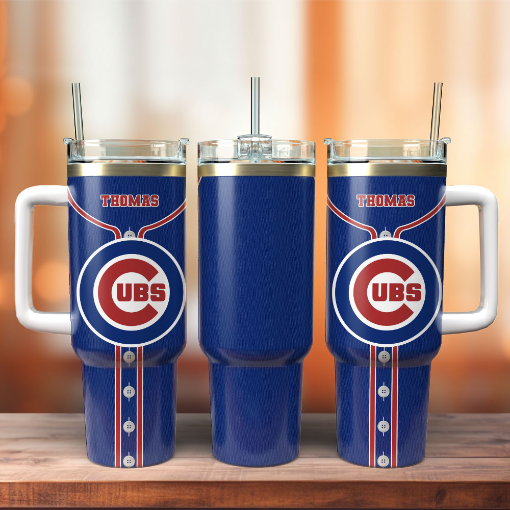 Chicago Cubs Baseball MLB Custom Stanley Quencher 40oz Stainless Steel Tumbler With Handle