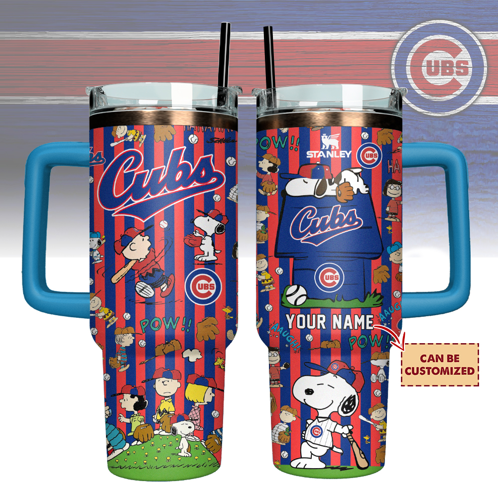Chicago Cubs x Peanuts MLB Sports Custom Stanley Quencher 40oz Stainless Steel Tumbler With Handle