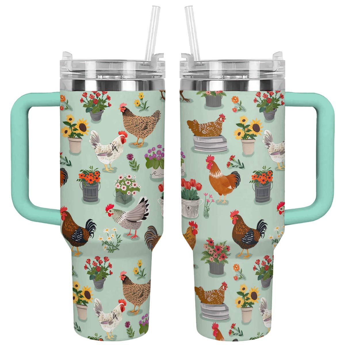 Chicken Custom Stanley Quencher 40oz Stainless Steel Tumbler With Handle
