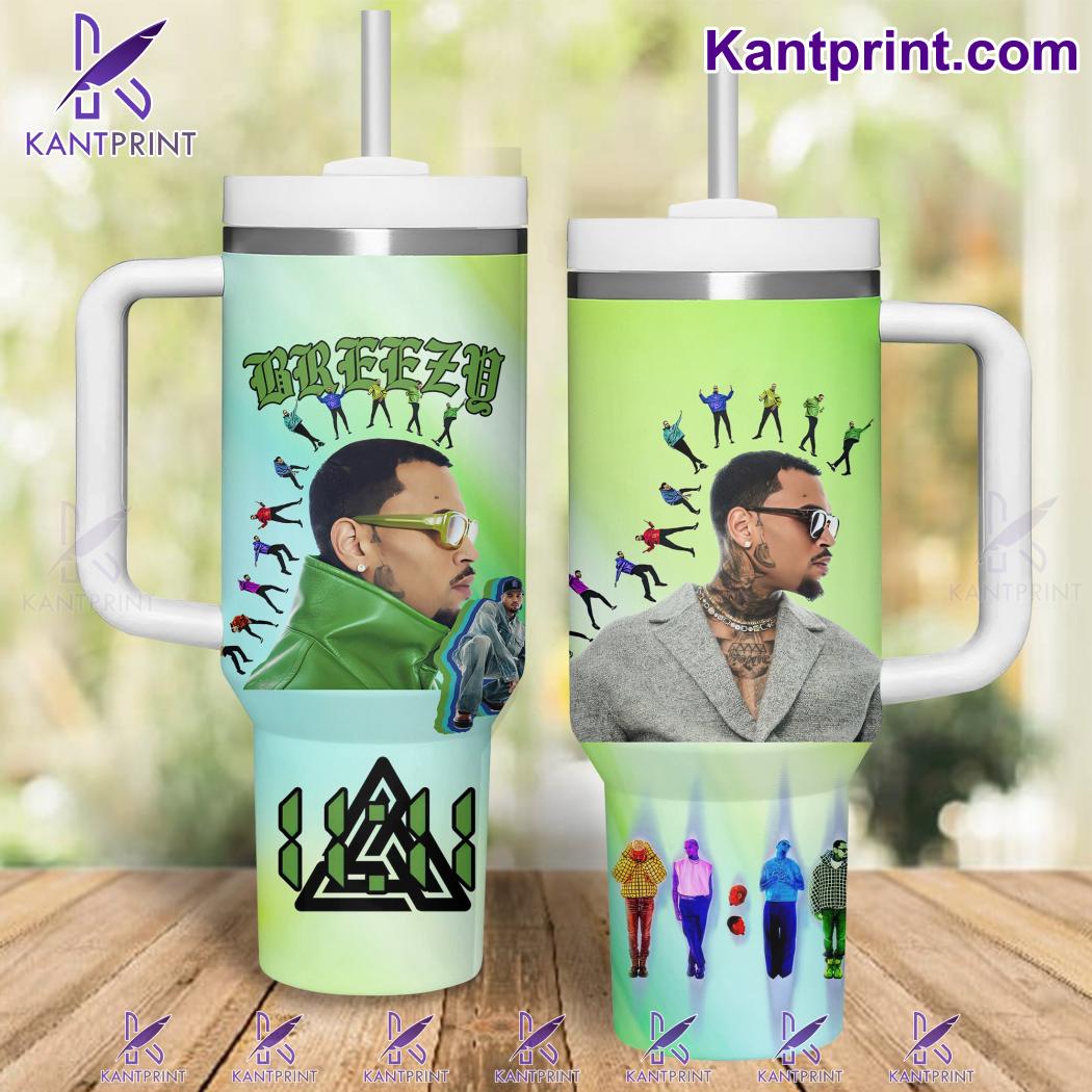 Chris Brown Breezy Music Custom Stanley Quencher 40oz Stainless Steel Tumbler With Handle
