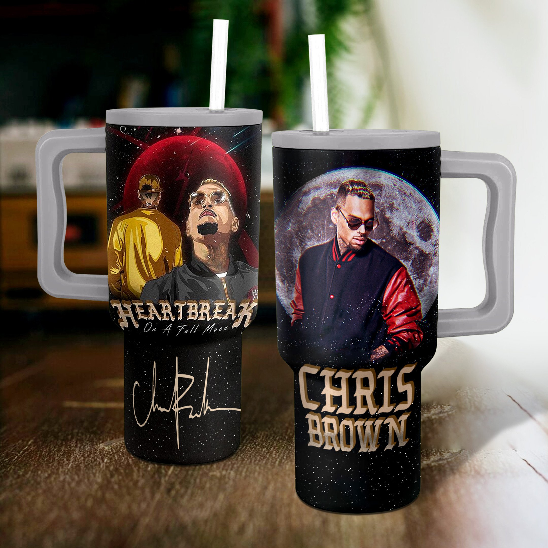 Chris Brown Music Custom Stanley Quencher 40oz Stainless Steel Tumbler With Handle