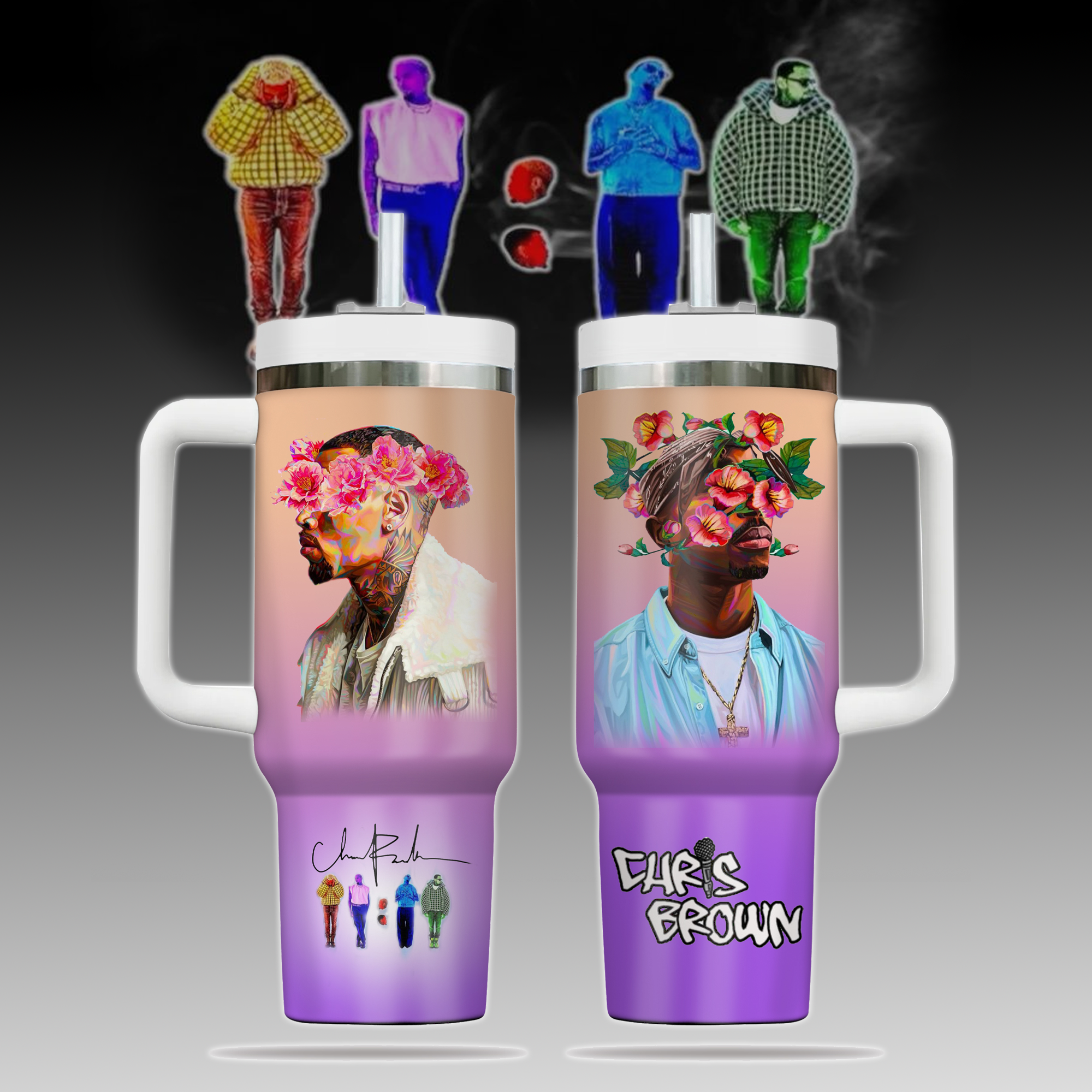 Chris Brown Music Custom Stanley Quencher 40oz Stainless Steel Tumbler With Handle