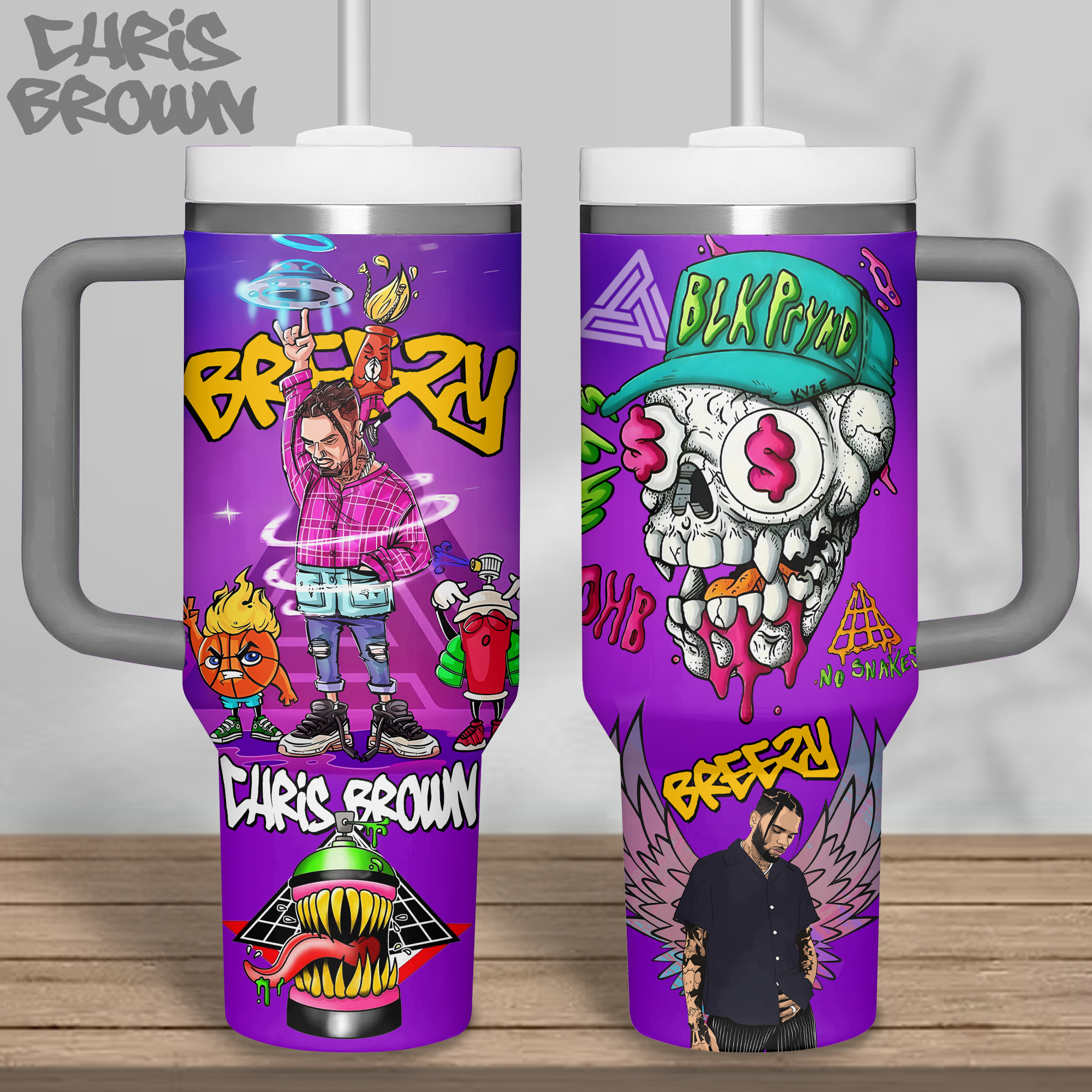 Chris Brown Music Custom Stanley Quencher 40oz Stainless Steel Tumbler With Handle