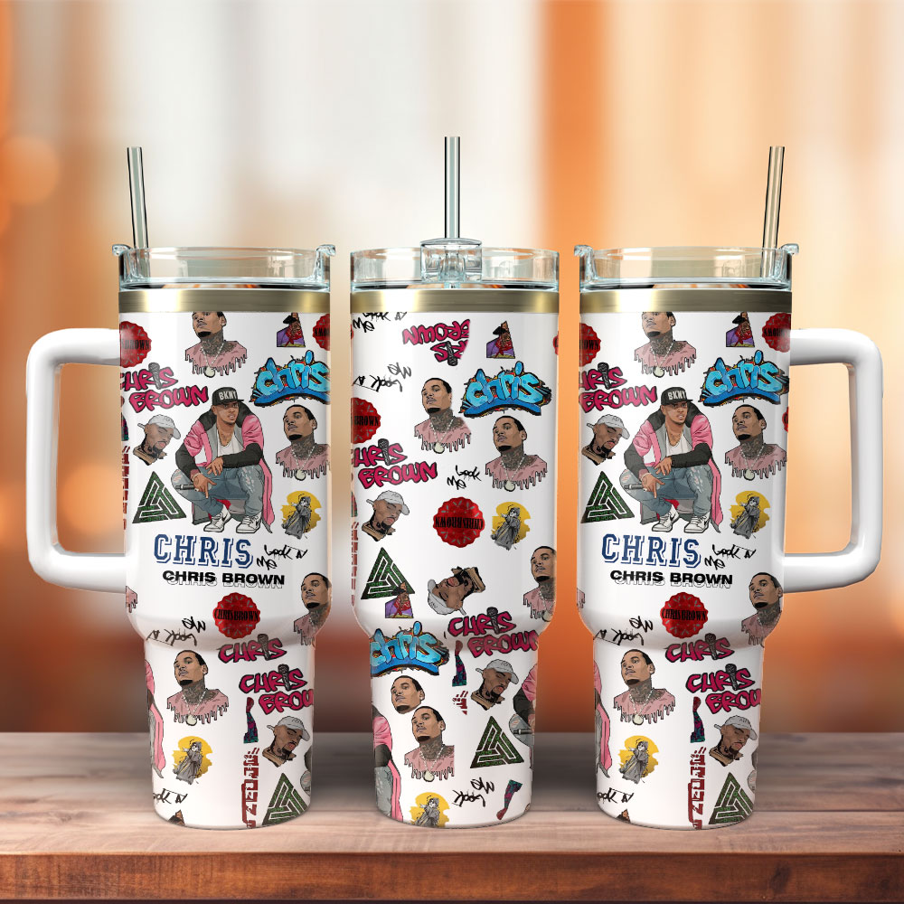 Chris Brown Singer Music Custom Stanley Quencher 40oz Stainless Steel Tumbler With Handle