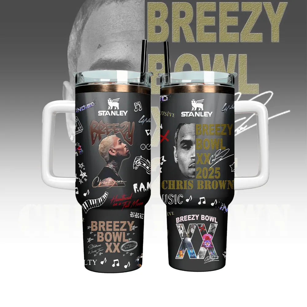 Chris Brown Tour 2025 Custom Stanley Quencher 40oz Stainless Steel Tumbler With Handle