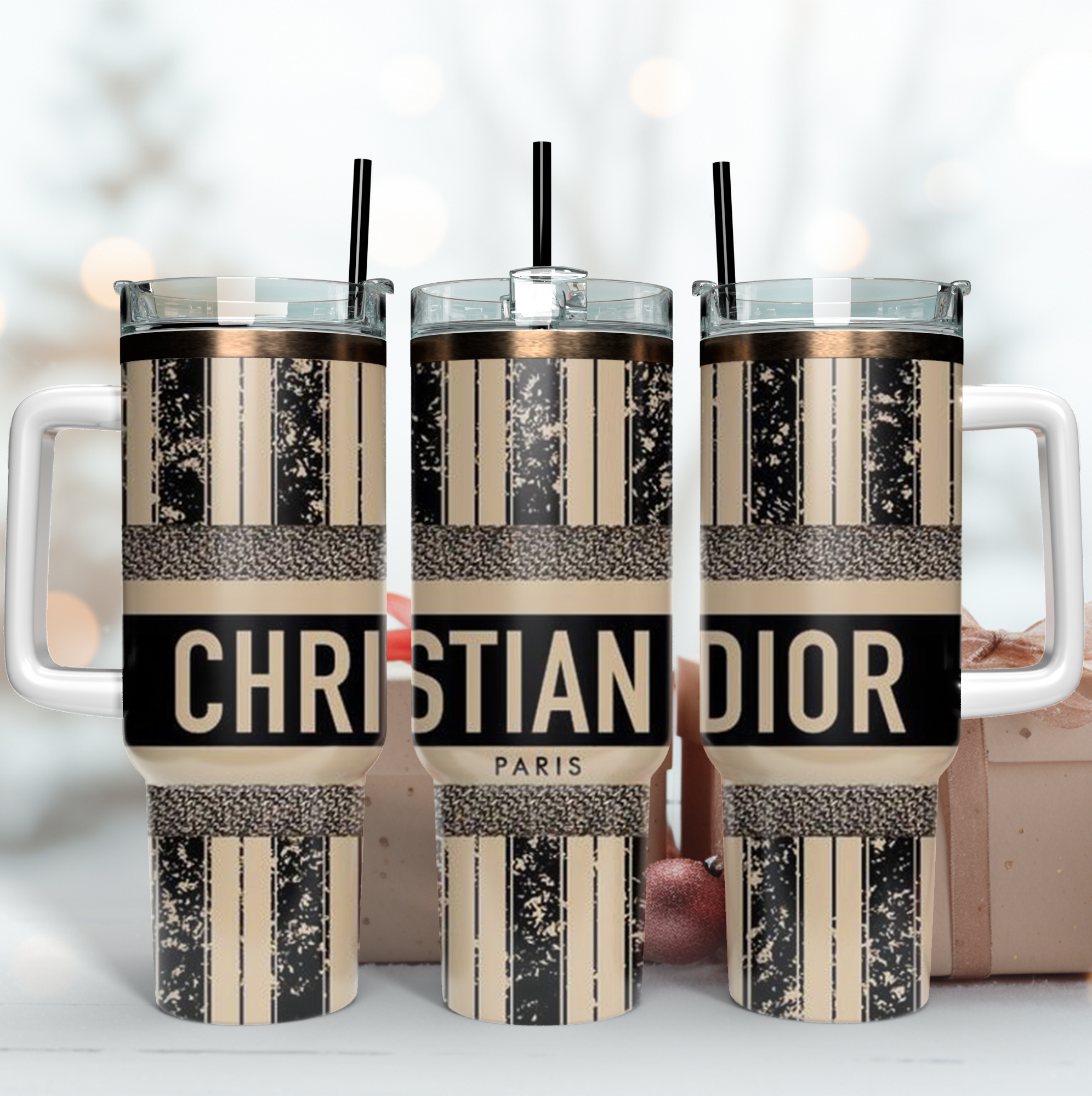 Christian Dior Logo Custom Stanley Quencher 40oz Stainless Steel Tumbler With Handle
