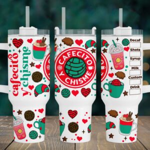 Christmas Cafecito y Chisme Custom Stanley Quencher 40oz Stainless Steel Tumbler With Handle