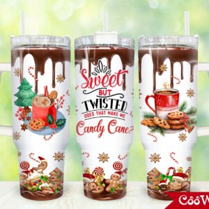 Christmas Candy Cane Custom Stanley Quencher 40oz Stainless Steel Tumbler With Handle