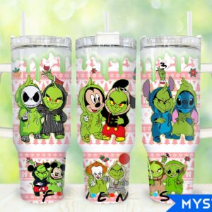 Christmas Characters Cartoon Custom Stanley Quencher 40oz Stainless Steel Tumbler With Handle