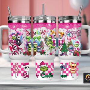 Christmas Characters Cartoon Custom Stanley Quencher 40oz Stainless Steel Tumbler With Handle
