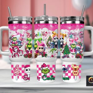 Christmas Characters Cartoon Custom Stanley Quencher 40oz Stainless Steel Tumbler With Handle