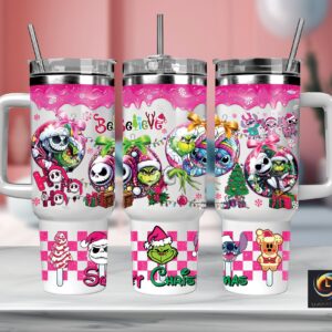 Christmas Characters Cartoon Custom Stanley Quencher 40oz Stainless Steel Tumbler With Handle
