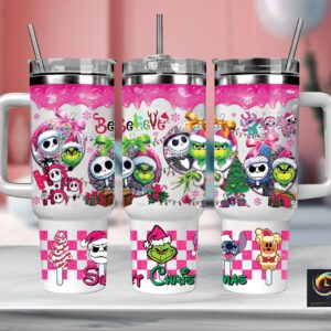 Christmas Characters Cartoon Custom Stanley Quencher 40oz Stainless Steel Tumbler With Handle