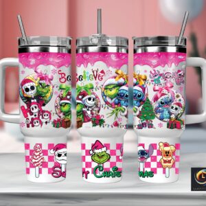 Christmas Characters Cartoon Custom Stanley Quencher 40oz Stainless Steel Tumbler With Handle