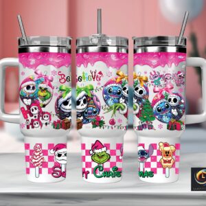 Christmas Characters Cartoon Custom Stanley Quencher 40oz Stainless Steel Tumbler With Handle