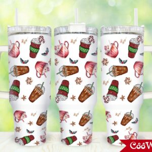 Christmas Coffee Custom Stanley Quencher 40oz Stainless Steel Tumbler With Handle