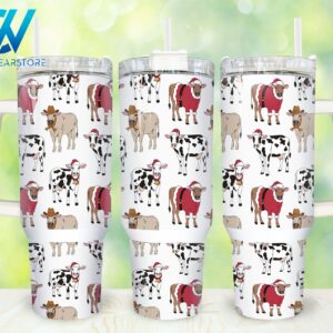 Christmas Cow Custom Stanley Quencher 40oz Stainless Steel Tumbler With Handle