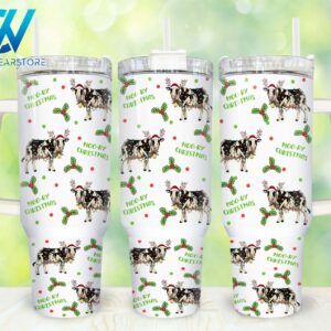 Christmas Cow Custom Stanley Quencher 40oz Stainless Steel Tumbler With Handle