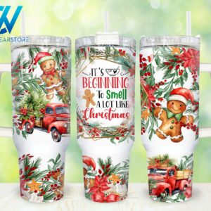 Christmas Gingerbread Custom Stanley Quencher 40oz Stainless Steel Tumbler With Handle