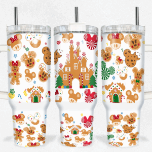 Christmas Gingerbread Mickey Mouse Disney Cartoon Custom Stanley Quencher 40oz Stainless Steel Tumbler With Handle