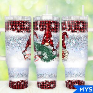 Christmas Gnome Glitter Custom Stanley Quencher 40oz Stainless Steel Tumbler With Handle