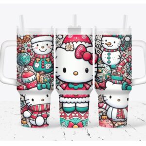 Christmas Hello Kitty Sanrio Cartoon Custom Stanley Quencher 40oz Stainless Steel Tumbler With Handle