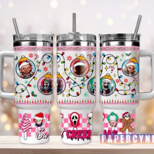 Christmas Horror Characters Custom Stanley Quencher 40oz Stainless Steel Tumbler With Handle