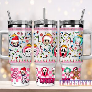 Christmas Horror Characters Custom Stanley Quencher 40oz Stainless Steel Tumbler With Handle