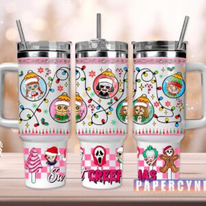 Christmas Horror Characters Custom Stanley Quencher 40oz Stainless Steel Tumbler With Handle