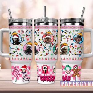Christmas Horror Characters Custom Stanley Quencher 40oz Stainless Steel Tumbler With Handle