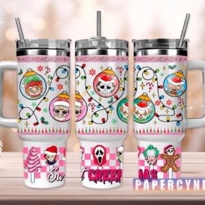 Christmas Horror Characters Custom Stanley Quencher 40oz Stainless Steel Tumbler With Handle
