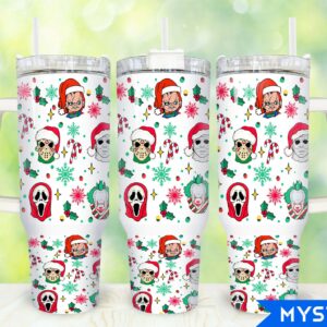 Christmas Horror Characters Movies Custom Stanley Quencher 40oz Stainless Steel Tumbler With Handle