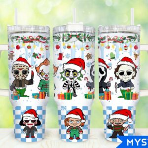 Christmas Horror Characters Movies Custom Stanley Quencher 40oz Stainless Steel Tumbler With Handle