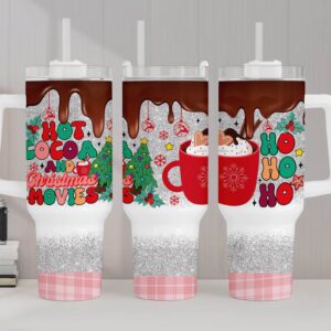 Christmas Hot Cocoa And Movies Custom Stanley Quencher 40oz Stainless Steel Tumbler With Handle