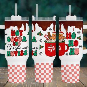 Christmas Hot Cocoa And Movies Custom Stanley Quencher 40oz Stainless Steel Tumbler With Handle