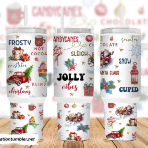 Christmas Jolly Vibes Custom Stanley Quencher 40oz Stainless Steel Tumbler With Handle