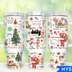 Christmas Jolly Vibes Custom Stanley Quencher 40oz Stainless Steel Tumbler With Handle