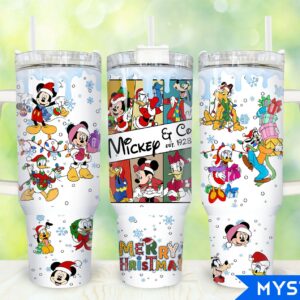 Christmas Mickey And Friends Disney Cartoon Custom Stanley Quencher 40oz Stainless Steel Tumbler With Handle