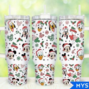 Christmas Mickey And Friends Disney Cartoon Custom Stanley Quencher 40oz Stainless Steel Tumbler With Handle