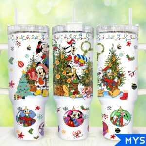 Christmas Mickey And Friends Disney Cartoon Custom Stanley Quencher 40oz Stainless Steel Tumbler With Handle
