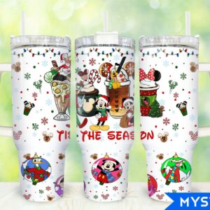 Christmas Mickey And Friends Disney Cartoon Custom Stanley Quencher 40oz Stainless Steel Tumbler With Handle