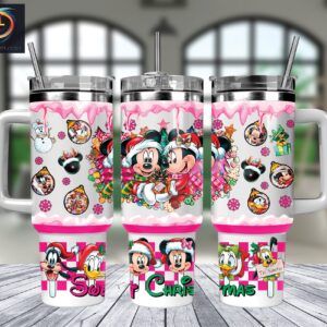 Christmas Mickey And Minnie Disney Cartoon Custom Stanley Quencher 40oz Stainless Steel Tumbler With Handle