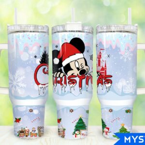 Christmas Mickey Mouse Disney Cartoon Custom Stanley Quencher 40oz Stainless Steel Tumbler With Handle