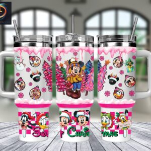 Christmas Minnie And Friends Disney Cartoon Custom Stanley Quencher 40oz Stainless Steel Tumbler With Handle