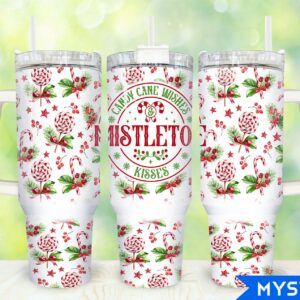 Christmas Mistletoe Custom Stanley Quencher 40oz Stainless Steel Tumbler With Handle