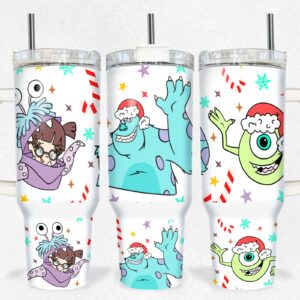 Christmas Monster Inc Disney Cartoon Custom Stanley Quencher 40oz Stainless Steel Tumbler With Handle