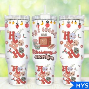 Christmas Movies And Hot Cocoa Custom Stanley Quencher 40oz Stainless Steel Tumbler With Handle