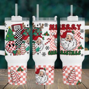 Christmas Retro Santa Claus Custom Stanley Quencher 40oz Stainless Steel Tumbler With Handle