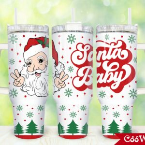 Christmas Santa Claus Custom Stanley Quencher 40oz Stainless Steel Tumbler With Handle
