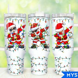 Christmas Santa Claus Custom Stanley Quencher 40oz Stainless Steel Tumbler With Handle